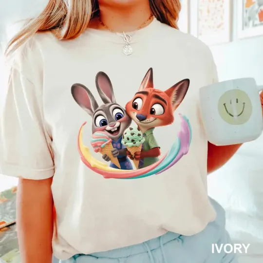 Discover Disney Zootopia Nick Wilde & Judy Hopps Ice Cream Ivory Comfort Colors T-shirt