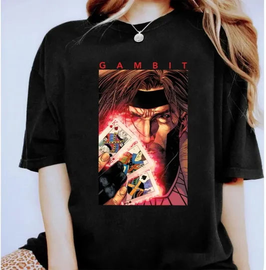Discover Disney Marvel X-Men Gambit Glowing Cards Graphic Black Comfort Colors T-shirt