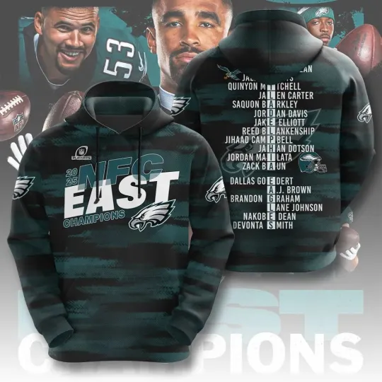 Discover Eagles 2025  East Division Champions 3D Apparel Hoodie