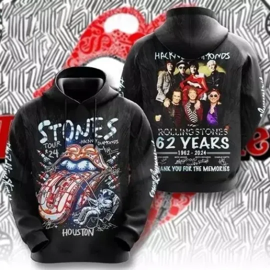 Rolling Stones Houston 3D Hoodies Pullover Hooded Top Blouse Casual