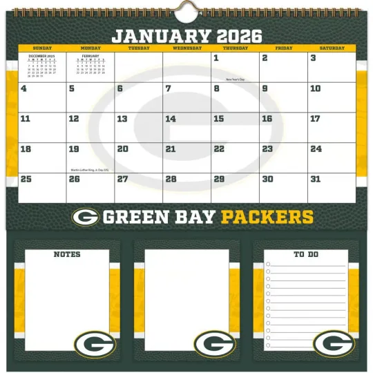 Discover football Green Bay 2026 Memomate Spiral Wall Calendar