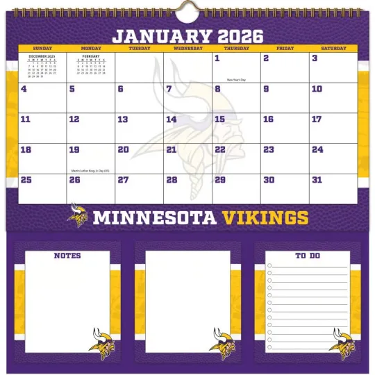 Discover football Minnesota 2026 Memomate Spiral Wall Calendar