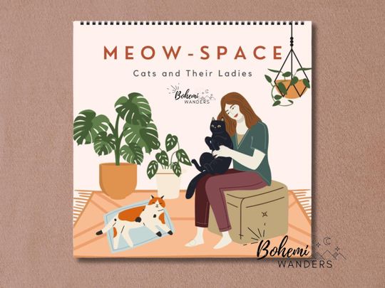 Discover Boho Cat Lady 2026 Wall Calendar  Custom Start Month, Cat Mom Gift