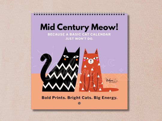 Discover 2026 Mid-Century Meow Cat Calendar  Bold Retro Cats & Geometric Cat Art Calendar  Modern Cat Lover Gift for Cat Moms  Custom Start Date
