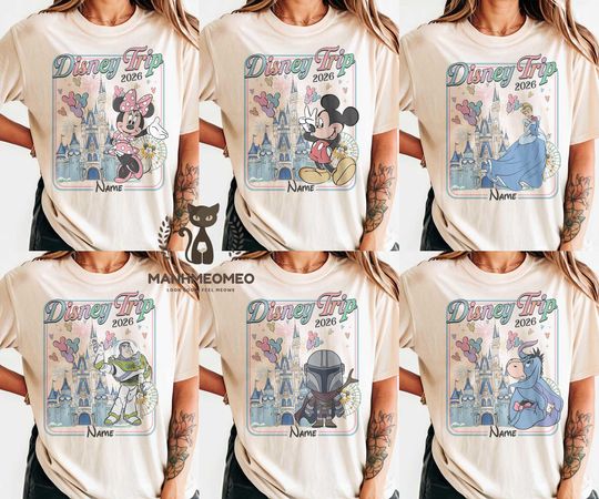 Discover Retro Disney Trip 2026 Family Shirts, Family Vacation 2026 Shirt, Disney Castle Trip 2026 Shirt, Disney Trip 2026 Shirt, Custom Name Shirt