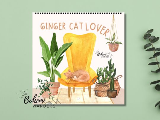 Discover 2026 Watercolor Ginger Cat Wall Calendar  Orange Tabby Cat Calendar for Cat Moms