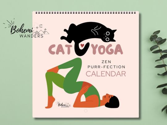 Discover Funny Black Cat Yoga 2026 Wall Calendar, Silly& Quirky Black Cat Calendar for Yogis