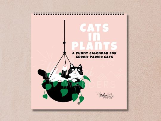 Discover Funny Cats-in-Plants 2026 Wall Calendar  Humorous Cat & Plant Puns Calendar