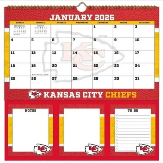 Discover Kansas City Football 2026 Memomate Spiral Calendar