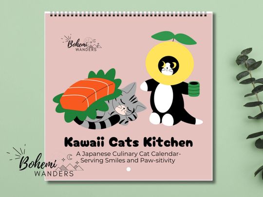 Discover Funny Kawaii Japanese Kitchen Cat Calendar for Sushi, Ramen and Cat Lovers