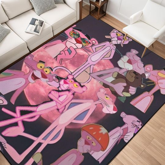 Pink Panther Area Rug for Kids Room, Nursery, Bedroom or Dorm, Soft Flannel Carpet, Cozy Floor Mat