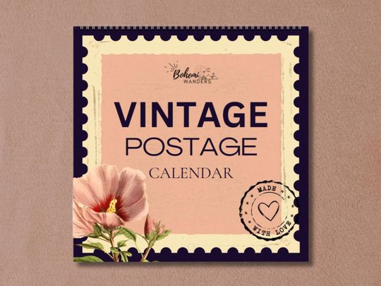 Discover 2026 Vintage Postage Botanical Stamps Wall Calendar   Mushrooms, Flowers and Fruits Calendar
