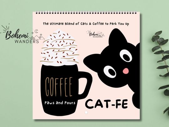 Discover Coffee Cat 2026 Calendar, Funny and Quirky Black Cat Cafe Gift