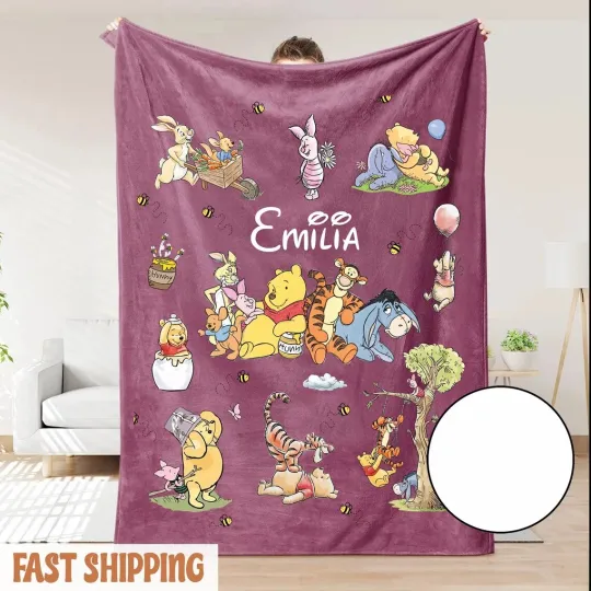 Discover Disney Winnie The Pooh & Friends Joy Custom Name Fleece Blanket