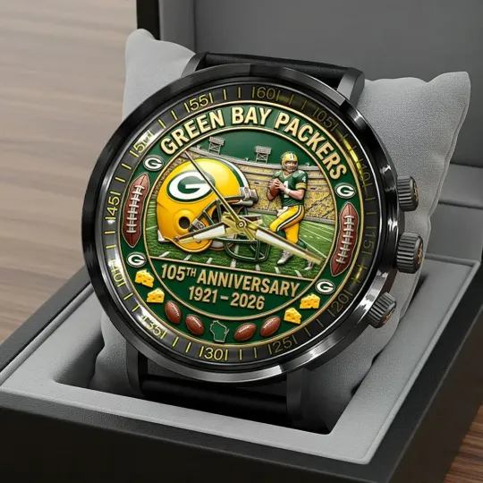 Discover Packers 105th Anniversary Black Stainless Steel Watch