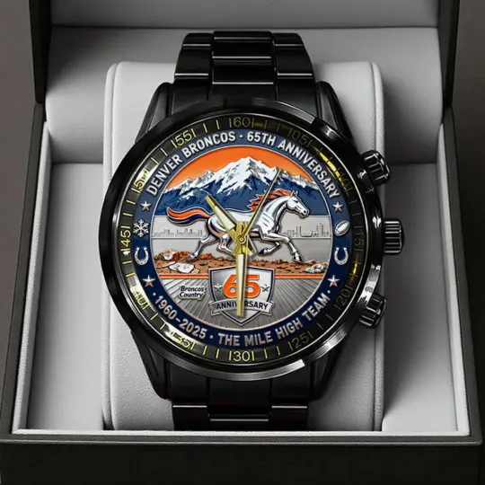 Discover Broncos 65th Anniversary Black Stainless Steel Watch