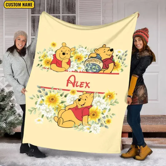 Discover Personalized Disney Winnie The Pooh Floral Fleece Blanket