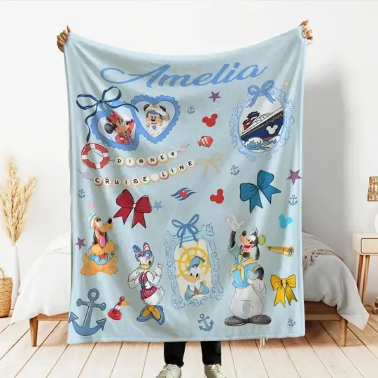 Personalized Coquette Bow Disney Cruise Mickey Mouse Fleece Blanket