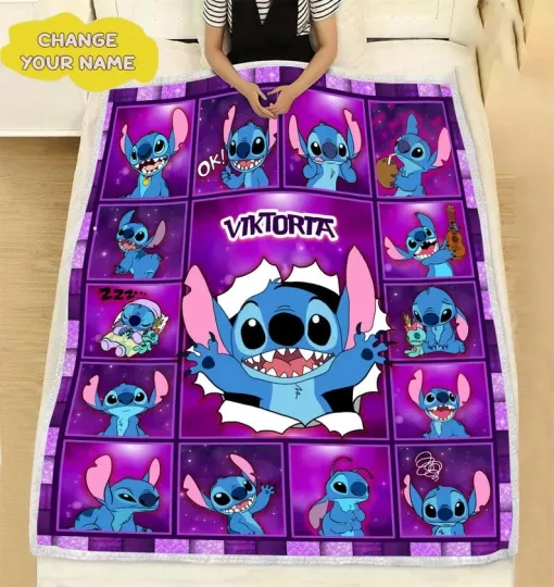 Discover Personalized Disney Stitch Moods Fleece Blanket