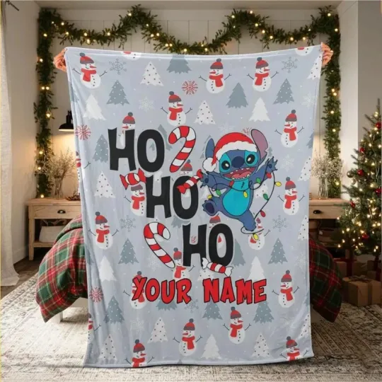 Discover Disney Personalized Ho Ho Ho Stitch Disneyland Fleece Blanket