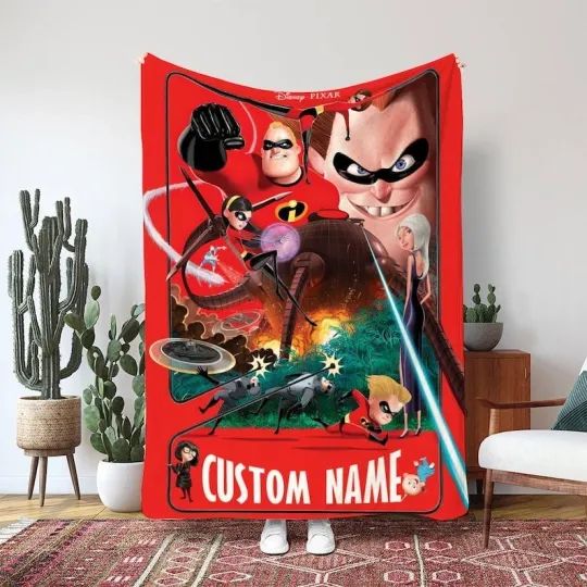 The Incredibles Parr Family Action Blanket, Custom Superhero Fleece Blanket