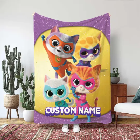 Discover Super Kitties Blanket, Ginny Sparks Buddy Bitsy Gift Custom Fleece Blanket