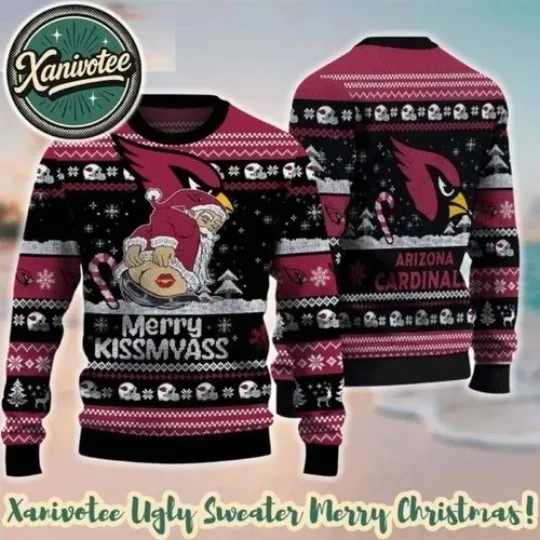 Ariz0na Cardinal x Merrykissmyass Funny Santa Claus Ugly Christmas Sweater