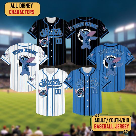 Discover Personalized Disney Stitch Baseball Jersey, Custom Kid Youth Adult Lilo and Stitch Baseball Shirt, Disneyland Trip Outfit, Disney Birthday