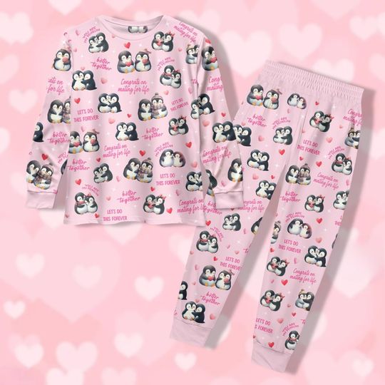 Penguin Valentine's Pajamas Set for Couples Long Sleeve Nightwear