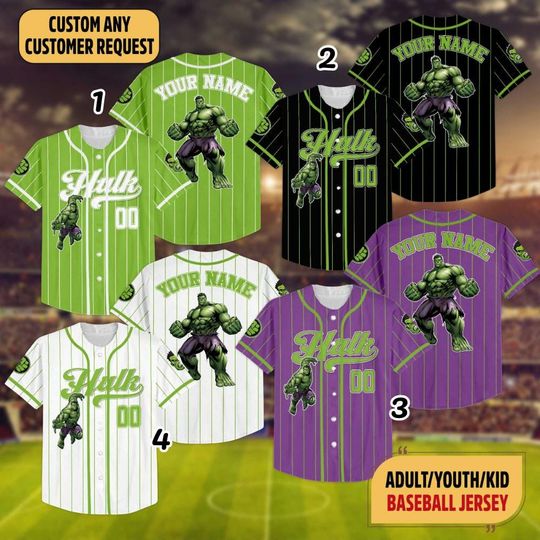 Personalized Hulk Baseball Jersey, Custom Marvel Hulk Baseball Jersey, Hulk Superhero Kids Jersey