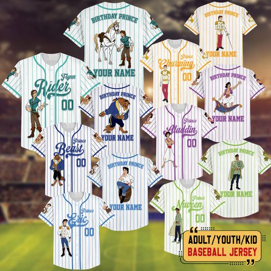 Discover Personalized Disney Prince Birthday Boy Baseball Jersey, Flynn Rider Naveen The Beast Baseball Jersey, Prince Shirt, Disney Birthday Gift