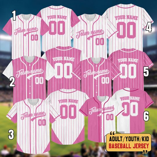 Discover Personalized White Pink Collection Baseball Jersey, Custom Team Name And Number Color Jersey, Baseball Shirt For Girl, Woman Matching Outfit