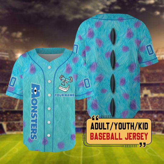 Discover Personalized Disney Monsters Inc Costume Baseball Jersey, Disney Monsters Sulley Cosplay Halloween Shirt, Disneyland Vacation Shirt For Kid