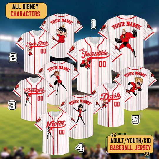 Discover Personalized Pixar Incredibles Jersey, Custom Elastigirl Violet Dash Jack Jack Jersey, Incredibles Red Fictional Superhero Family Costume