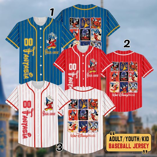 Discover Personalized Disney Fantasia Baseball Jersey, Custom Mickey Magic Jersey, Fantasia Sorcerer Fantasmic Tee, Disney Trip Magic Kingdom Shirt