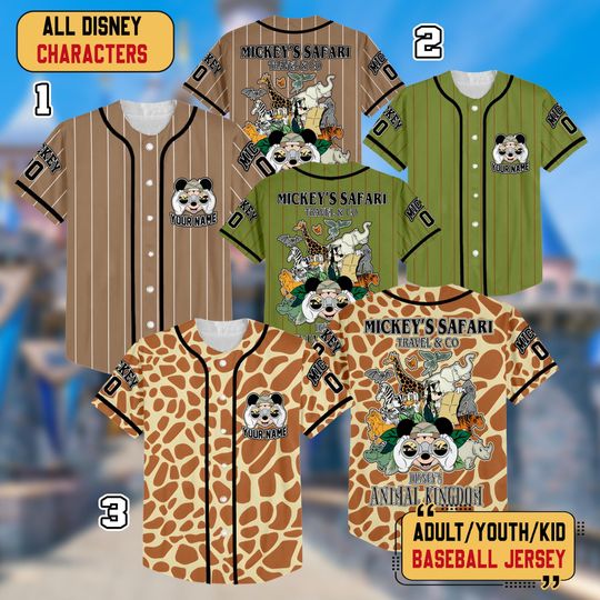 Personalized Mickey Mouse Safari Baseball Jersey, Custom Disney Animal Kingdom Mickey & Friends Jersey