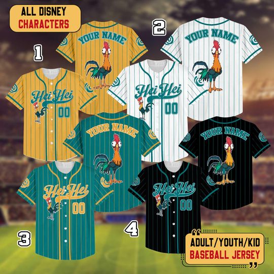 Discover Personalized Disney Hei Hei Moana Baseball Jersey, Custom Moana Princess Jersey, WDW Family Trip Matching Shirt, Gift For Birthday Kids