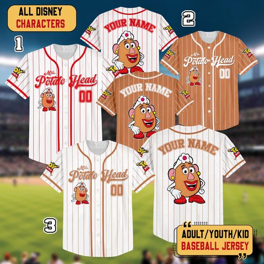 Discover Personalized Disney Mrs. Potato Head Baseball Jersey, Custom Disney Toy Story Characters Jersey, Disney Family Trip, Baseball Matching Shirt