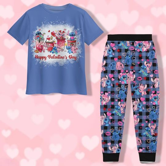 Discover Valentine's Stitch and Angel Pajama Set for Women and Men