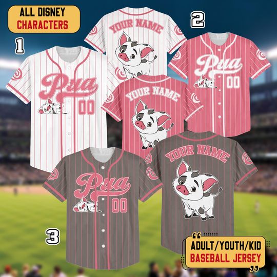 Discover Personalized Disney Moana Pua Baseball Jersey, Custom Disney Moana Characters Jersey, Disney Baseball Shirt, Disneyland Family Trip Shirt