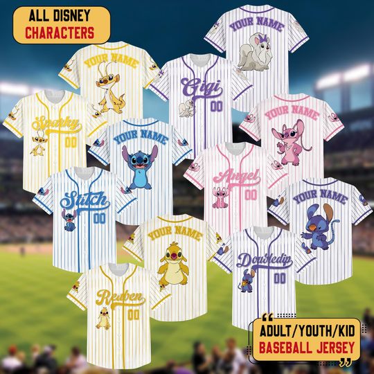 Discover Personalized Disney Lilo & Stitch Baseball Jersey, Stitch And Friends Kids Youth Adult Baseball Team, Disneyland Family Group Matching Shirt