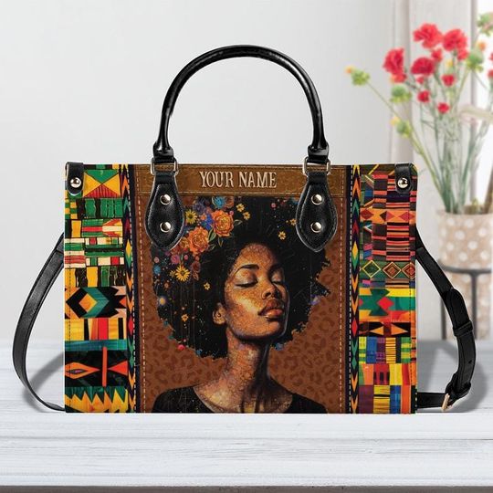 Discover Custom Name African American Leather Handbags, Afro Women Gift, Black Mom Magic Bag, Afro Woman Bags, Mother's Day Gift