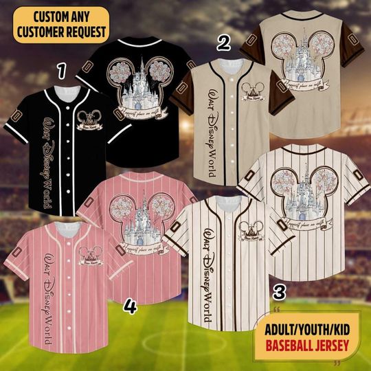 Discover Personalize Disney Happiest Place On Earth Baseball Jersey, Custom Mickey Ears Disney Jersey, Disneyland Vacation Tee, Family Group Shirt