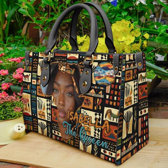 Personalized Mama Black Woman Leather Handbag, Mother's Day Gift, Gift For Black Mom, African Mom Bag