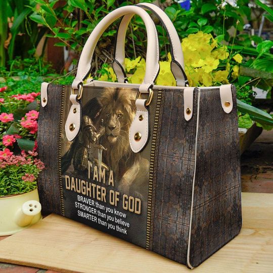 Discover Daughter Of God Lion Leather Handbag, Mothers Day Gifts Bag For Women, Strong Woman Bible Verse Christian Bags
