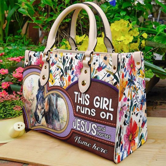 Discover Custom This Girl Loves Jesus & Horses Leather Handbag, Christian Faith Religious Women Bag, Bag Gift For Christian Horse lovers