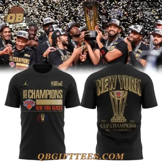 Discover Knicks 2025 Cup Champions Locker Room T-Shirt 2D