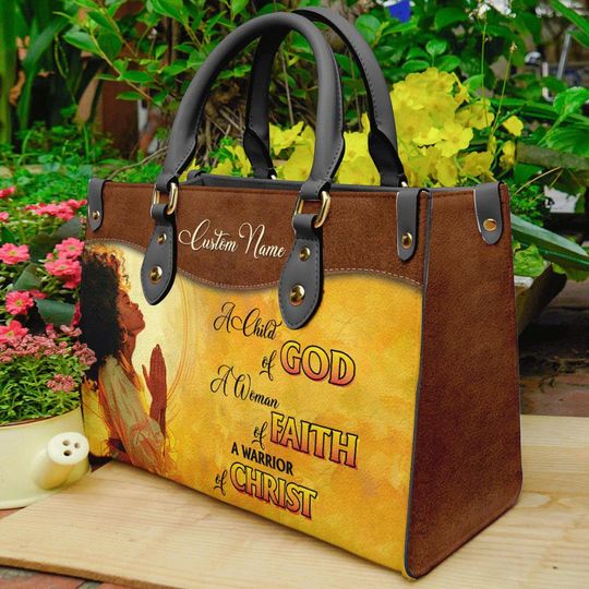 Personalized Leather Handbag For African American Women, Black Mom A Child Of God Warrior Women Bag,Religious Mother's Day Gift