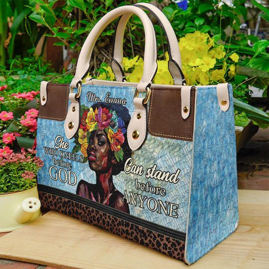 Personalized Leather Handbags For African American Women, Black Mom Praying Before God Bag, Afro Handbag, Mother's Day Gift