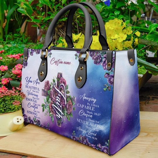 Discover Custom Leather Handbag With Bible Verse, God Says You Are Cross Roses Flower, Roses Lovers Christian Gift Handbag